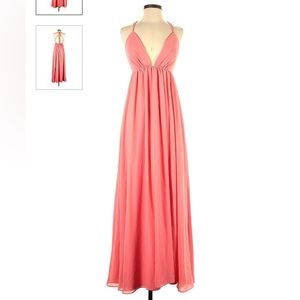 Lulus peach long maxi dress, strapless size medium